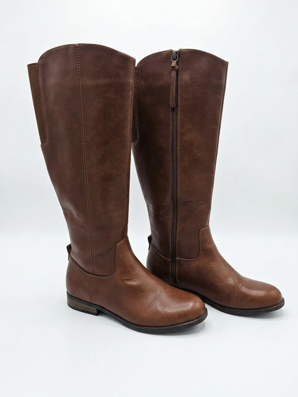 Classic Cognac Brown Leather Knee-High Riding Boots - Side Zip - Size 7 1/2 - Picture 4 of 4